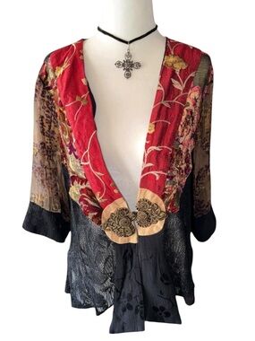 Vintage Spencer Alexis Velvet Silk Burnout Embroidered Kimono Whimsygoth Artsy